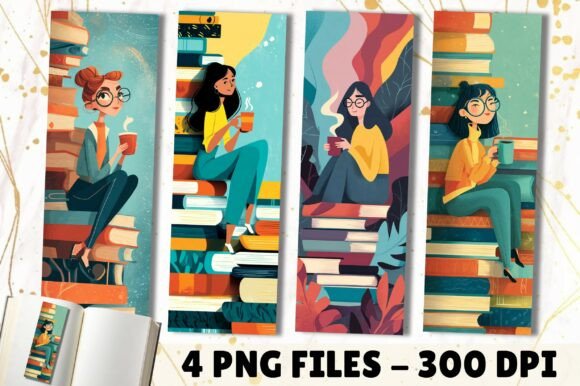 Aesthetic Girl Reading Coffee Bookmark: A Design Asset for Cozy Branding