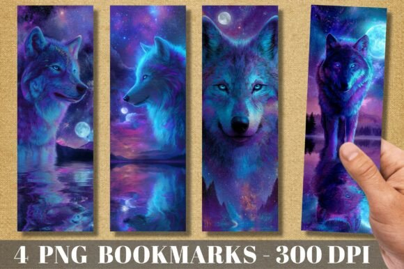 Aurora Wolf Moon Reflection Bookmark: A Striking Design Asset