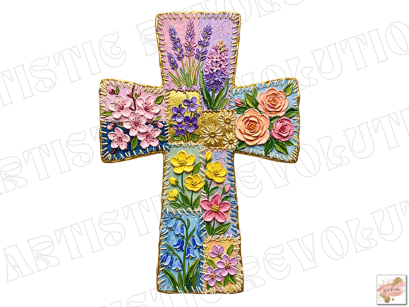 Brushstroke Floral Christian Cross PNG: A Faith-Infused Design Asset