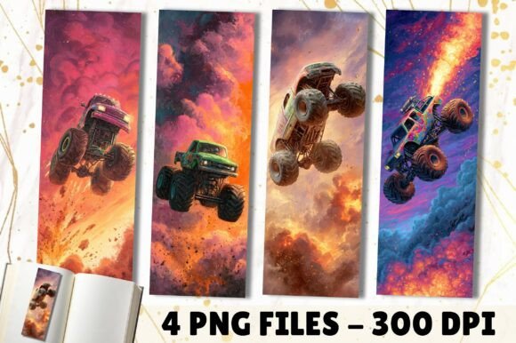 Colorful Monster Truck Fantasy Bookmark: A Bold Design Asset