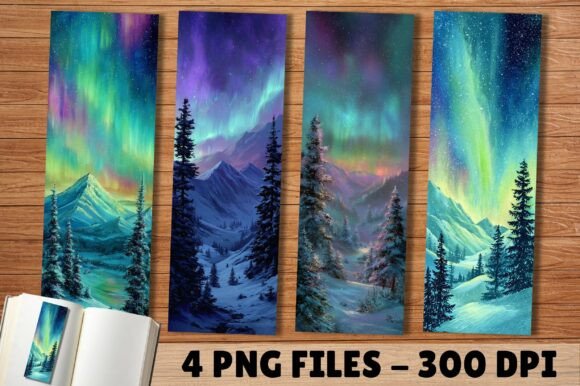 Enchanting Northern Lights Mountain Winter Bookmark Set