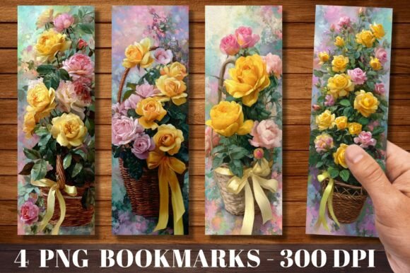 Floral Basket Yellow Rose PNG Bookmark: Elegant Digital Assets