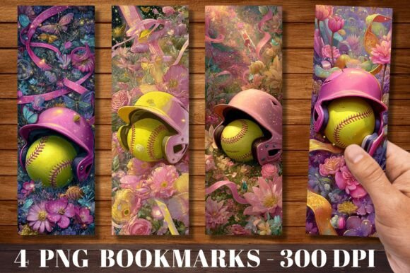 Floral Softball Helmet Sports Bookmark: A Creative Design Asset