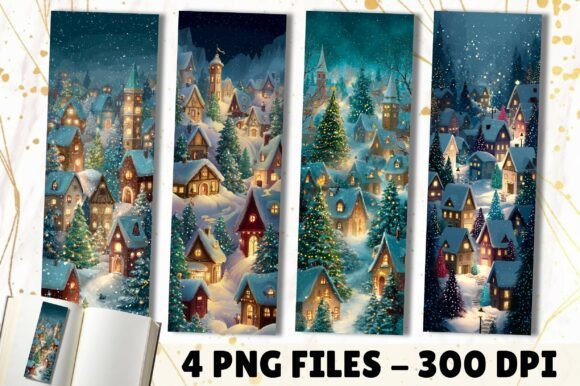 Snowy Village Christmas Night Bookmark: A Festive Design Asset