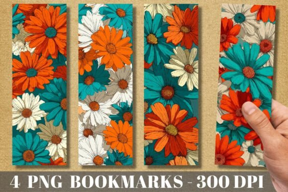 Teal Orange Daisy Flower Bookmark Set: A Fresh Design Asset