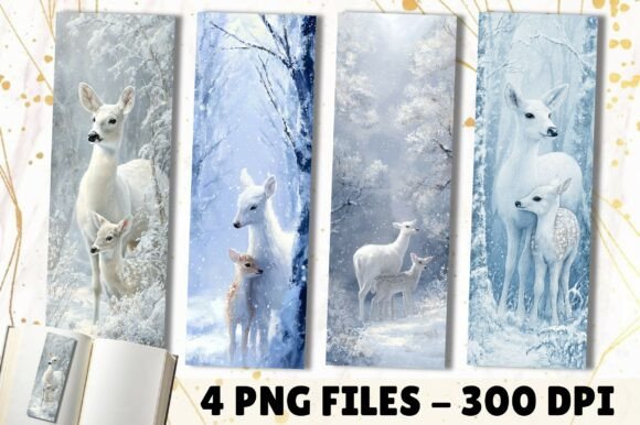 White Winter Deer and Fawn Bookmark: A Cozy Design Asset
